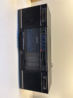 Vintage 1980’s Sony Black Portable Boombox with Dual Speakers and Cassette Deck